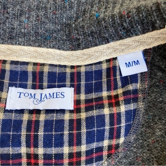 Tom James 1/4 Zip Merino Wool Sweater Grey with Speckles Elbow Patches Casual M - Picture 11 of 16